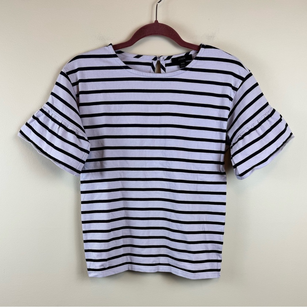 J.CREW Purple & Navy Ruffle Sleeve Striped Top